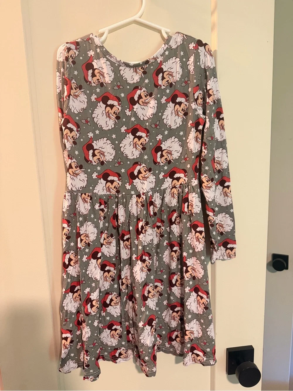Girls' Holiday Character Print Long-Sleeve Dress - Gray & Red